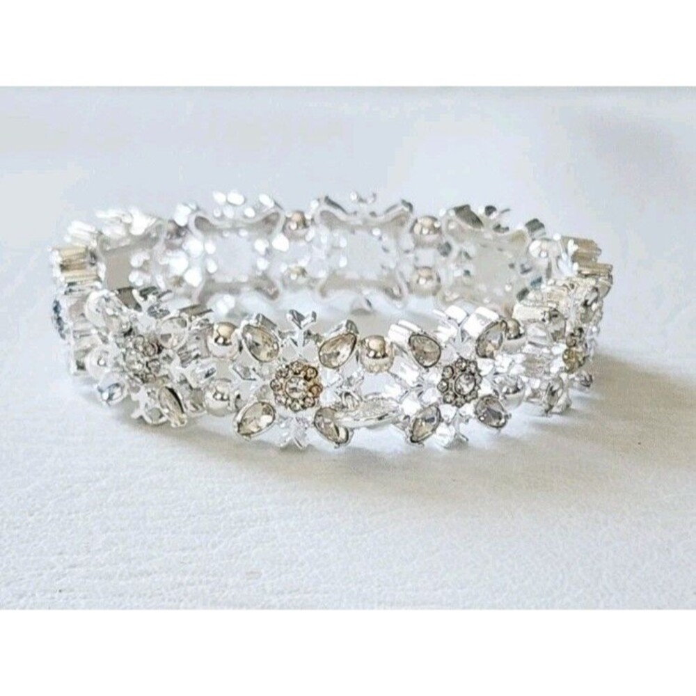 Talbots Flower Rhinestone Stretch Bracelet